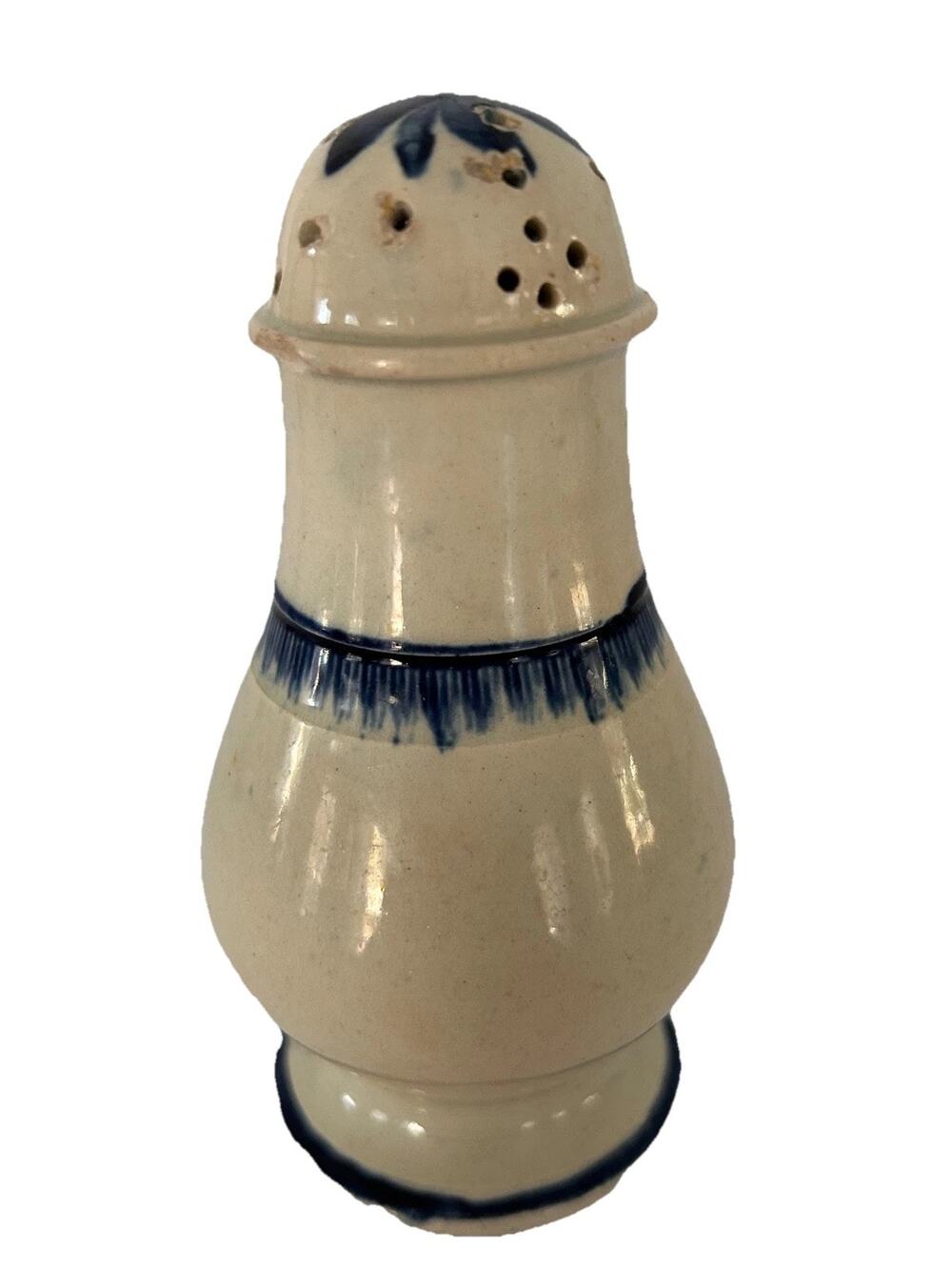 Antique Pepper Pot Leeds Blue Pearlware Feather/Drip Band Creamware Shaker
